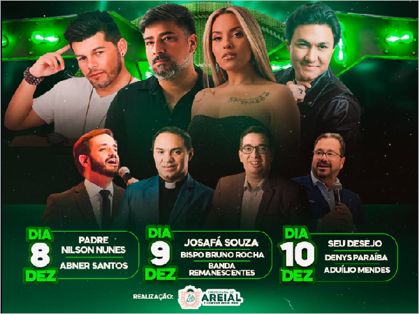 Prefeitura Municipal de Areial anuncia programação especial para celebrar os 64 anos de emancipação política da cidade!