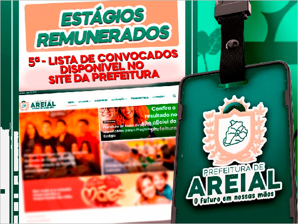Prefeitura de Areial convoca novos estagiários remunerados em 5ª lista de seleção.