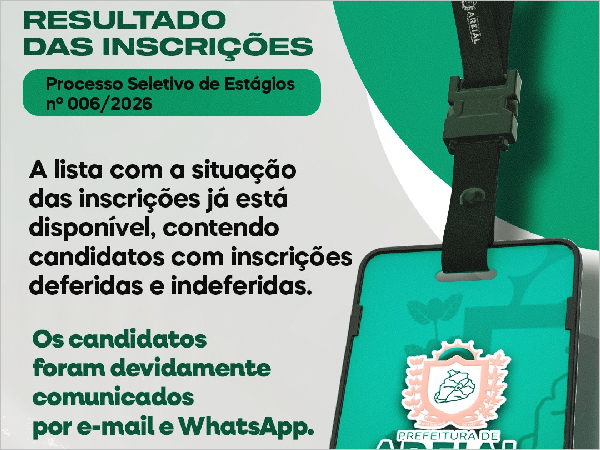 Prefeitura de Areial divulga resultado das inscrições homologadas do Programa de Estágio 2026